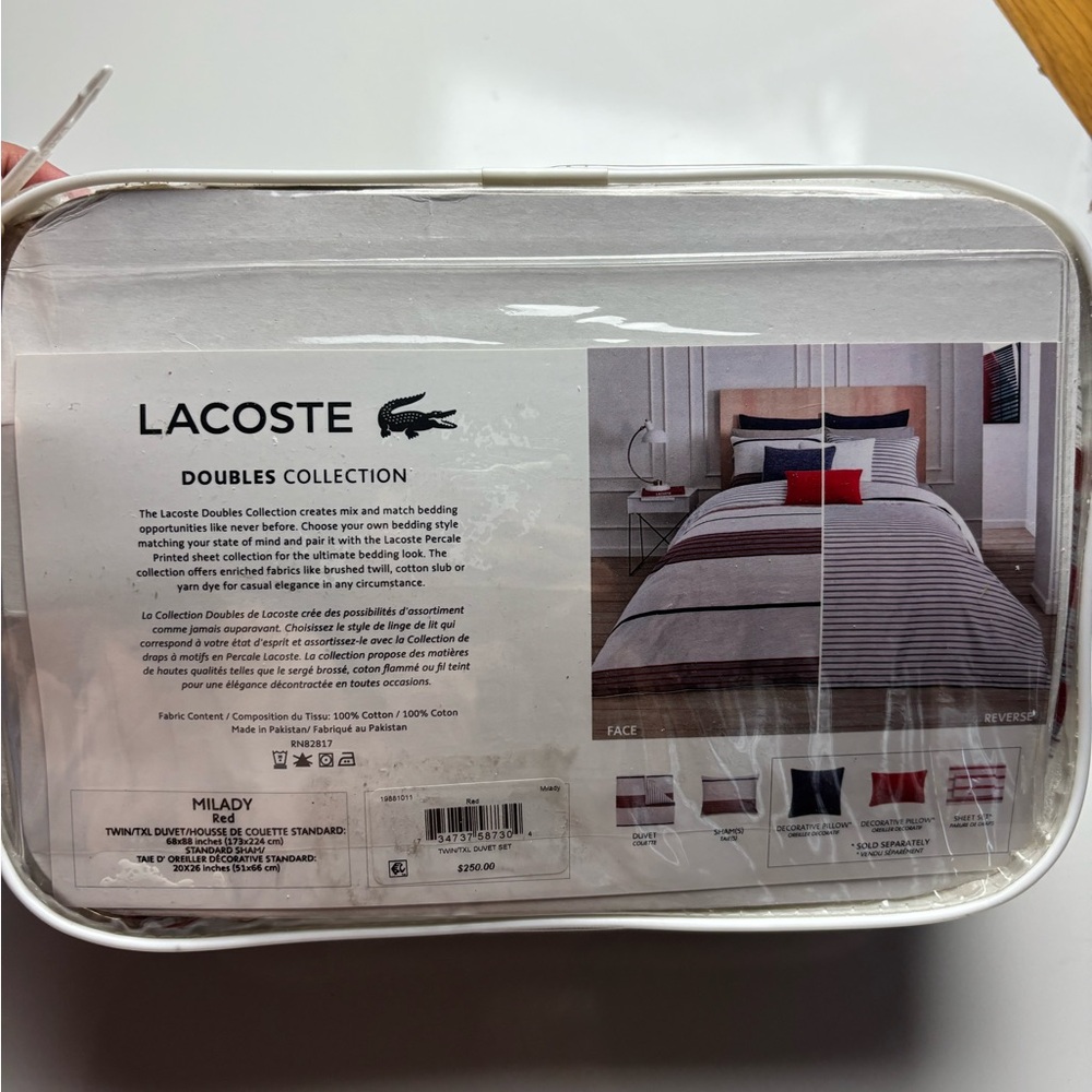 Lacoste Doubles‎ Collection Milady red twin/twinxl duvet set